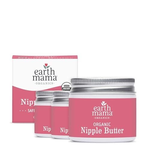 Earth Mama Organic Nipple Butter™ | Nipple Cream Safe for Breastfeeding | Postpartum Essentials for Nursing | Non Lanolin Nipple Cream, 2 fl oz (3-Pk)