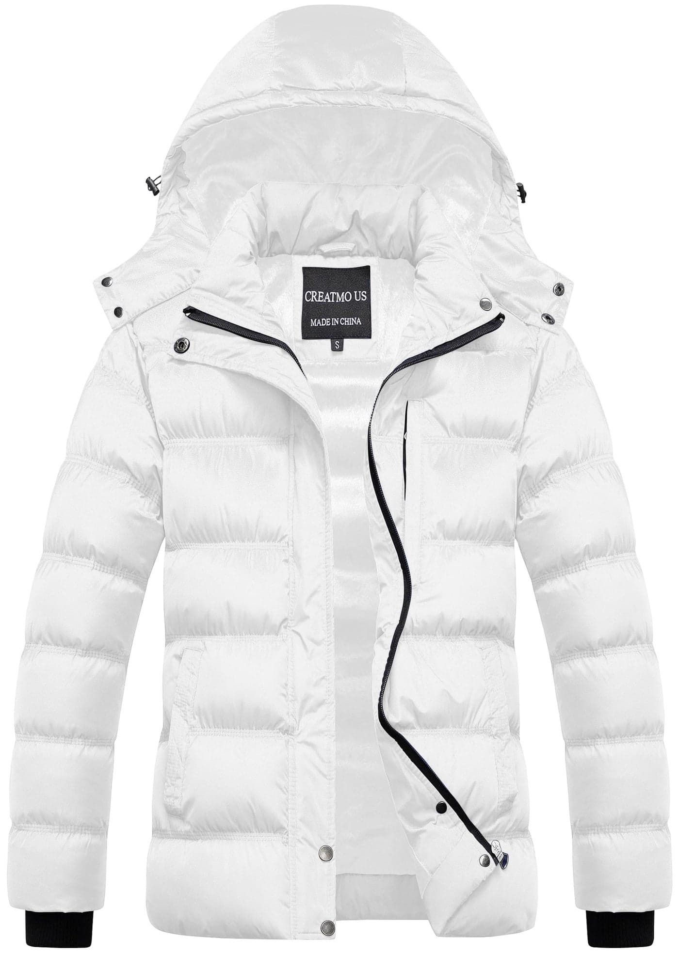 CREATMO US Women Coat Winter Jacket Puffer Gorgeous Snow Jackets Women's Warm Windproof Padded Coats Lightweight Hooded Hiking Travel Ski White 2XL