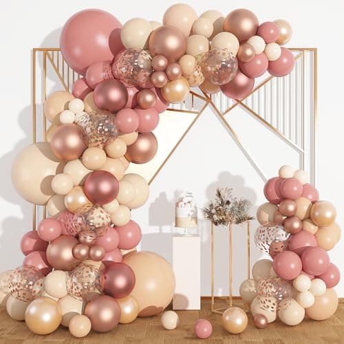 170Pcs Blush Dusty Rose Pink Balloons Garland Arch Kit, Boho Peach Rose Gold Neutral Confetti Balloons for Girls Women Bridal Baby Shower Wedding Engagement Birthday Party Decorations
