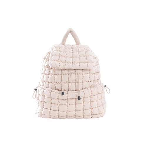 VAKAER Puffer Backpack for Women Lightweight Quilted Hiker Pack Drawstring Padding Backpacks for Travel Gym Beige