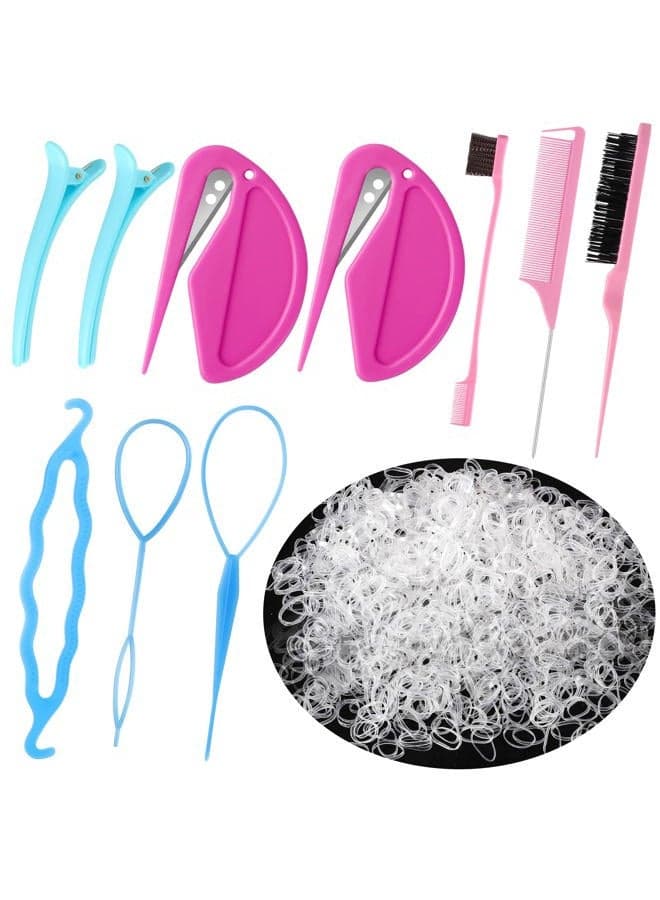 1000Pcs Elastic Clear Hair Bands, Rubber Band Cutter, Topsy Tail Styling Tools, Girls' Christmas Accessories Gift Set