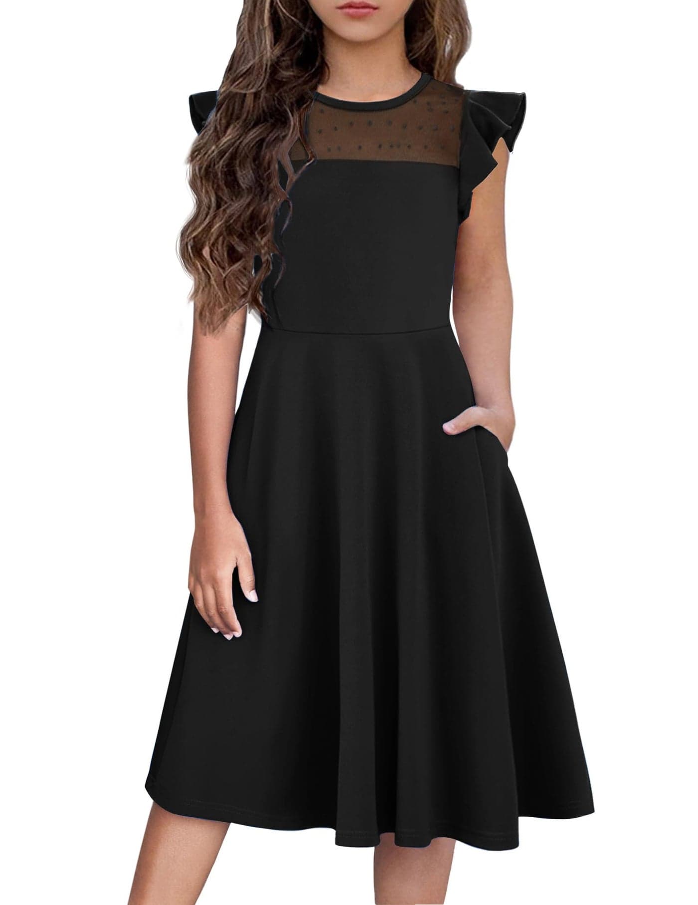 Flypigs Kids Dress Ruffle Short Sleeve Party Formal Special Occasion Church Wedding Summer Girls Girl Dresses Black 9-10 Years