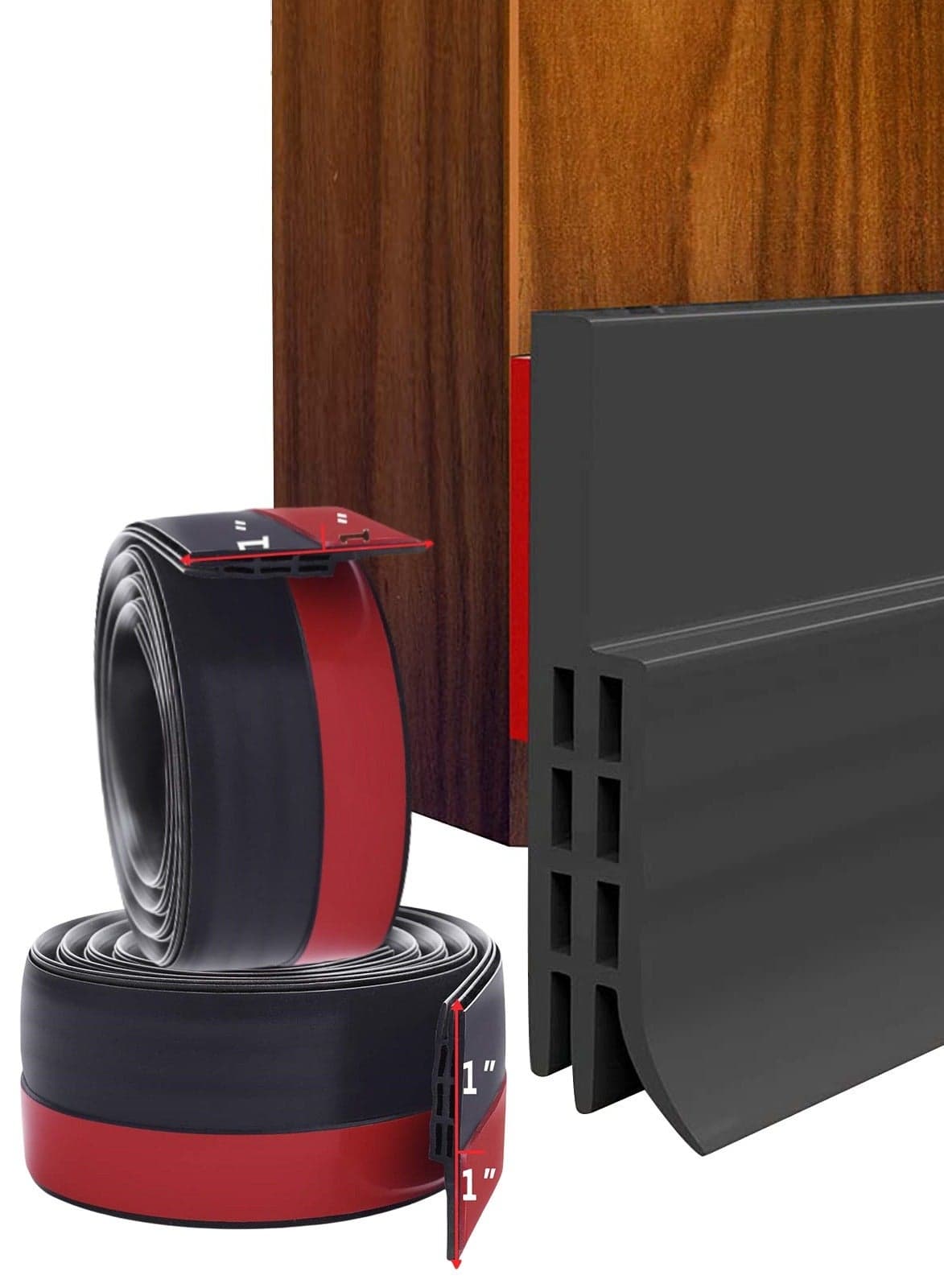2PCS Door low windproof rubber strip, door seam sealing strip, door bottom gap windproof, dustproof, rainproof and soundproof equipment, 1 meter, black