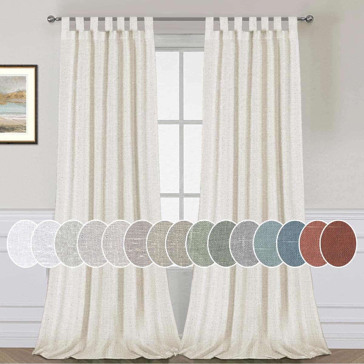 HVERSAILTEX Linen Blended Tab Top Curtains for Living RoomBedroom Elegant Energy Efficient Light Filtering Window Treatments Set of 2 52 x 84 Ivory