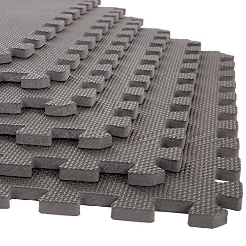 EASY HOME Interlocking Floor Gym Mats for Home and Living Room, Rubber Floor Workout Mat for Exercise, Super Absorbent EVA Foam Mat- 60x60cm - 25mm Thickness, Grey (4 Tiles - 16Sqft)