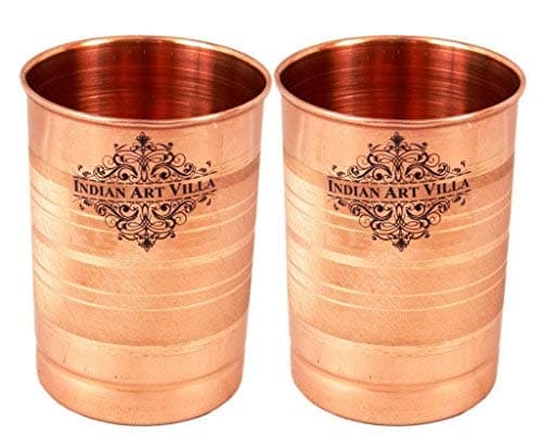 Indian Art Villa Copper Glass Tumbler Drinkware 300 ML Each Set of 2