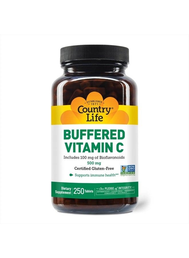 Buffered Vitamin C w/ 100 mg of Bioflavonoids 500 mg - 250 Tablets - Supports Immune Health - Gluten-Free