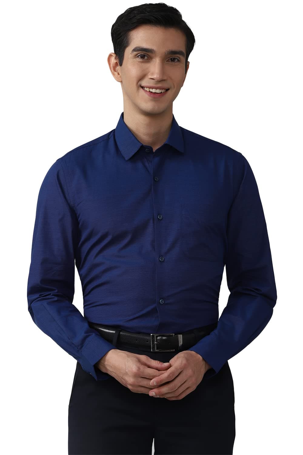 Peter England Men's Solid Regular Fit Shirt (PESFMNUBB98928_Navy 46)