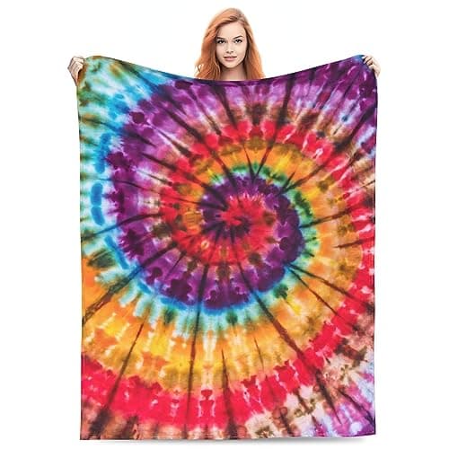 BLUBLU Tie Dye Colorful Rainbow Flannel Fleece Bed Blanket Throw Blanket Lightweight Cozy Plush Blanket for Bedroom Living Rooms Sofa Couch 50"x40"