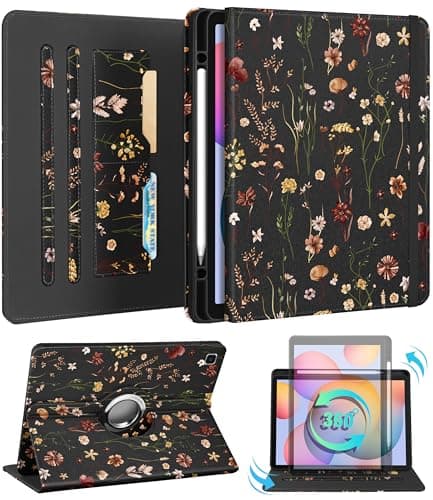 Kidcube for Samsung Galaxy Tab S6 Lite Case 10.4 Inch 2024/2022/2020 - Women Girls Cute Rotating Stand Folio Cover with Pencil Holder & Card Slot Flowers Floral Unique Design Cases for Tab S6 Lite