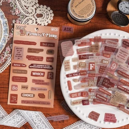 R H LIFESTYLE Plastic Motivational Quotes Stickers - Peel and Stick Waterproof Decorative Stickers for Scrapbook, Journal, Laptop, Card, DIY Art & Craft - 6 Sheets, 10 cm, Memories of Morning