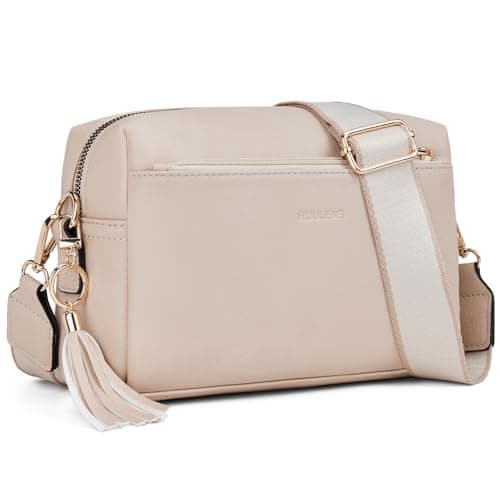 Roulens Triple Zip Small Crossbody Bag for women,Wide Strap Cell Phone Purse Shoulder Handbag Wallet with Credit Card Slots
