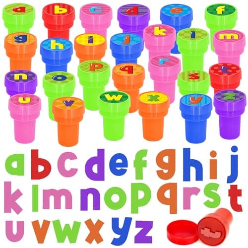 Cinrobiye 26 Pcs Alphabet Stampers AZ Letter Stamp Set for Classroom Rewards Birthday Party Favors Preschool Learning Crafts Goodie Bag Fillers pinata