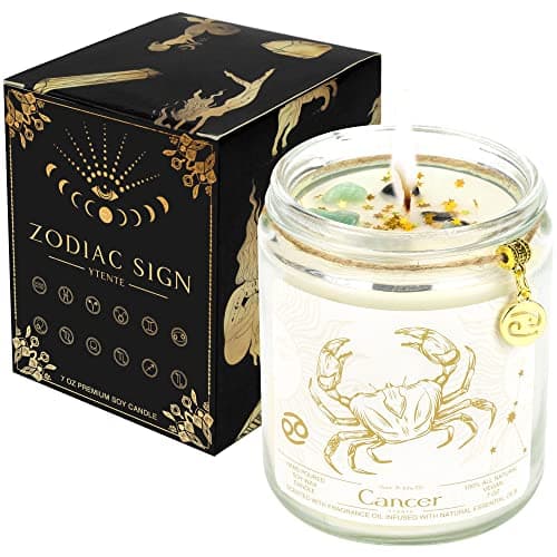 YTENTE Cancer Candles, Cancer Gifts for Women Zodiac Sign Crystals Candles Jar,Astrology Scented Soy Candles for Women Mom Friends Sister Daughter Birthday Mother's Day Gift