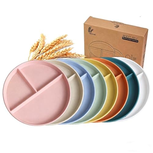 falichchch 9-Inch Large Multicolor Wheat Straw Divided Plates – Unbreakable 3-Compartment Plates for Portion Control & Healthy Eating Microwave & Dishwasher Safe – Eco-Friendly & Reusable (8)