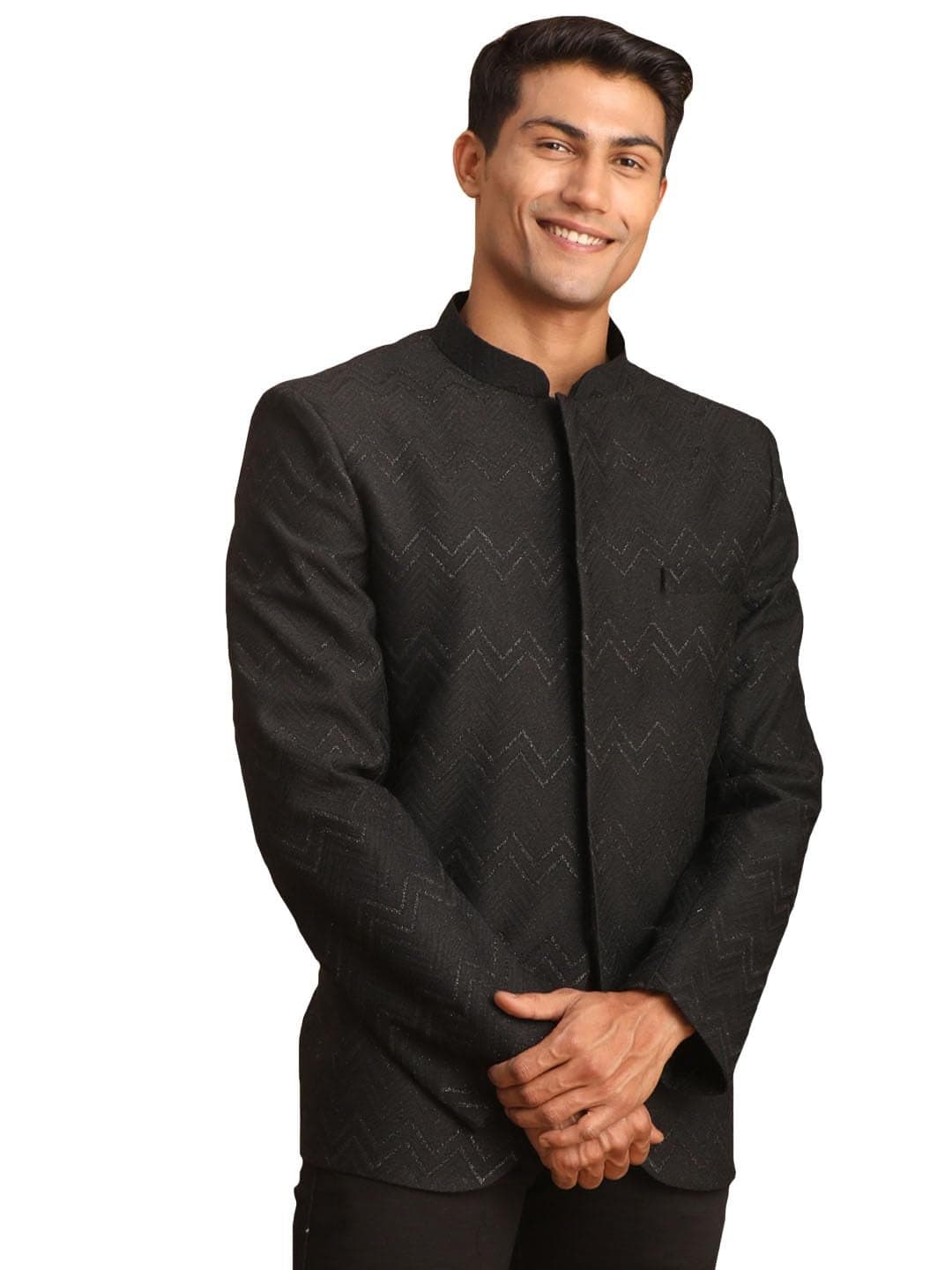 VASTRAMAY Men's Black Silk Blend Jodhpuri | Imported Fabric Jodhpuri For Men