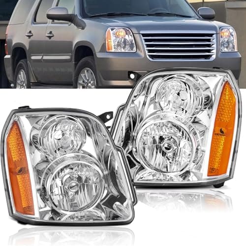 APSVE Headlights for 07-14 GMC Yukon Headlight Assembly for 2007 2008 2009 2010 2011 2012 2013 2014 GMC Yukon, 07-13 GMC Yukon XL 2500 SLE SLT Headlamp Replacement Driver Passenger, Chrome
