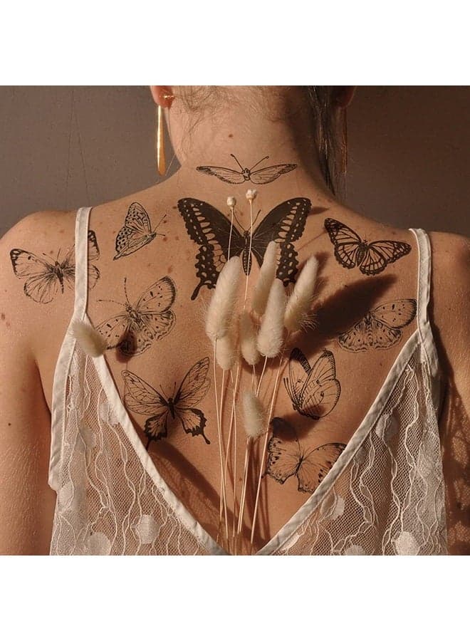 Everjoy Realistic Black Butterfly Temporary Tattoo Stickers - Waterproof Fake Tattoos, Party Favors, Themed Decorations and Gifts for Women