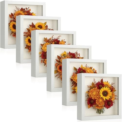 Tuanse 6 Pieces Shadow Box Picture Frame Square Shadow Boxes Display Cases for Sports Memorabilia Wedding Memories Crafts Pins Awards Medals Tickets and Photos(White,5 x 5 Inch)