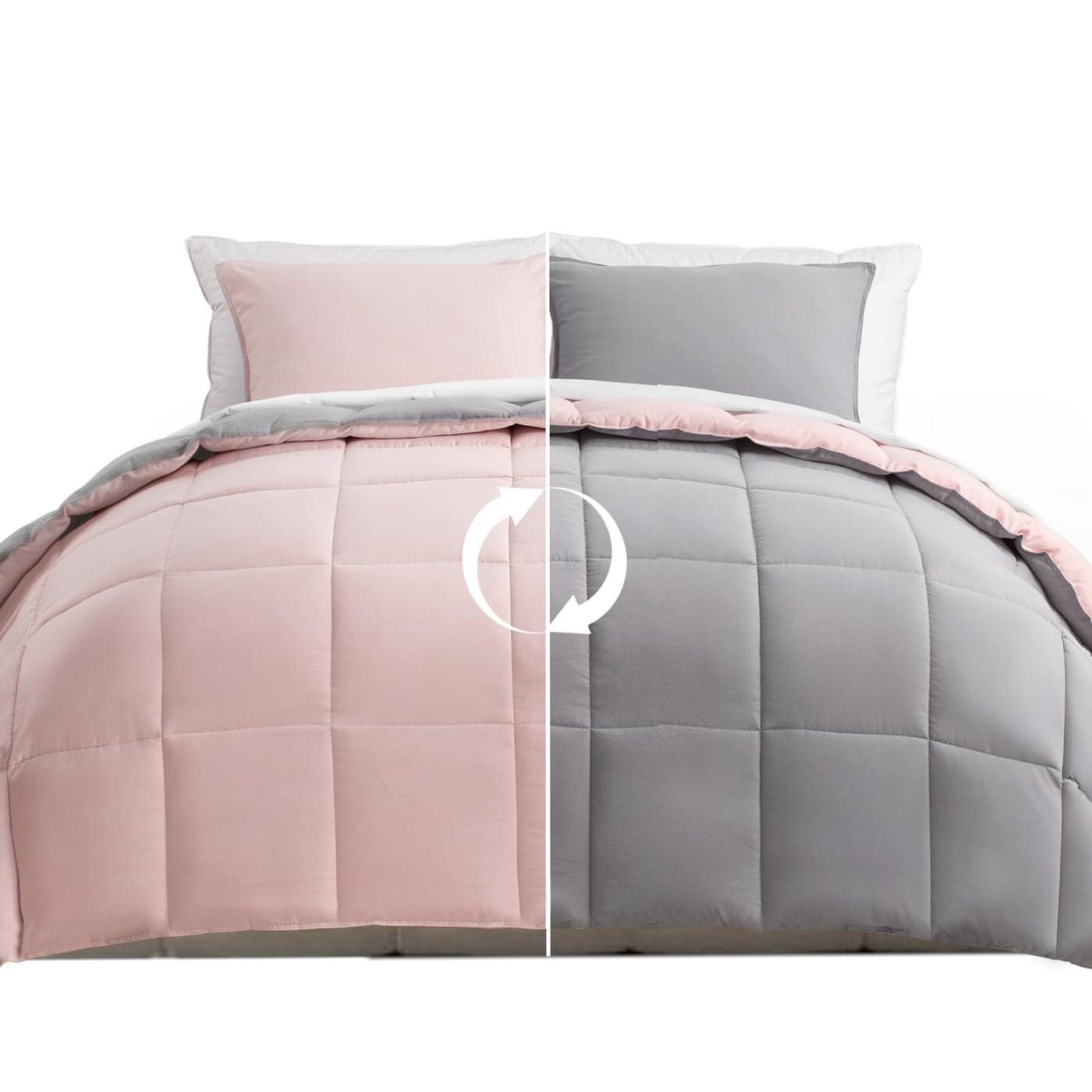 KASENTEX Reversible NoShrink TwinTwin XL Comforter Set with Sham Down Alternative Duvet Insert with Corner Ties Lightweight Ultra Soft Machine Washable AllSeason Pink and Grey Silver