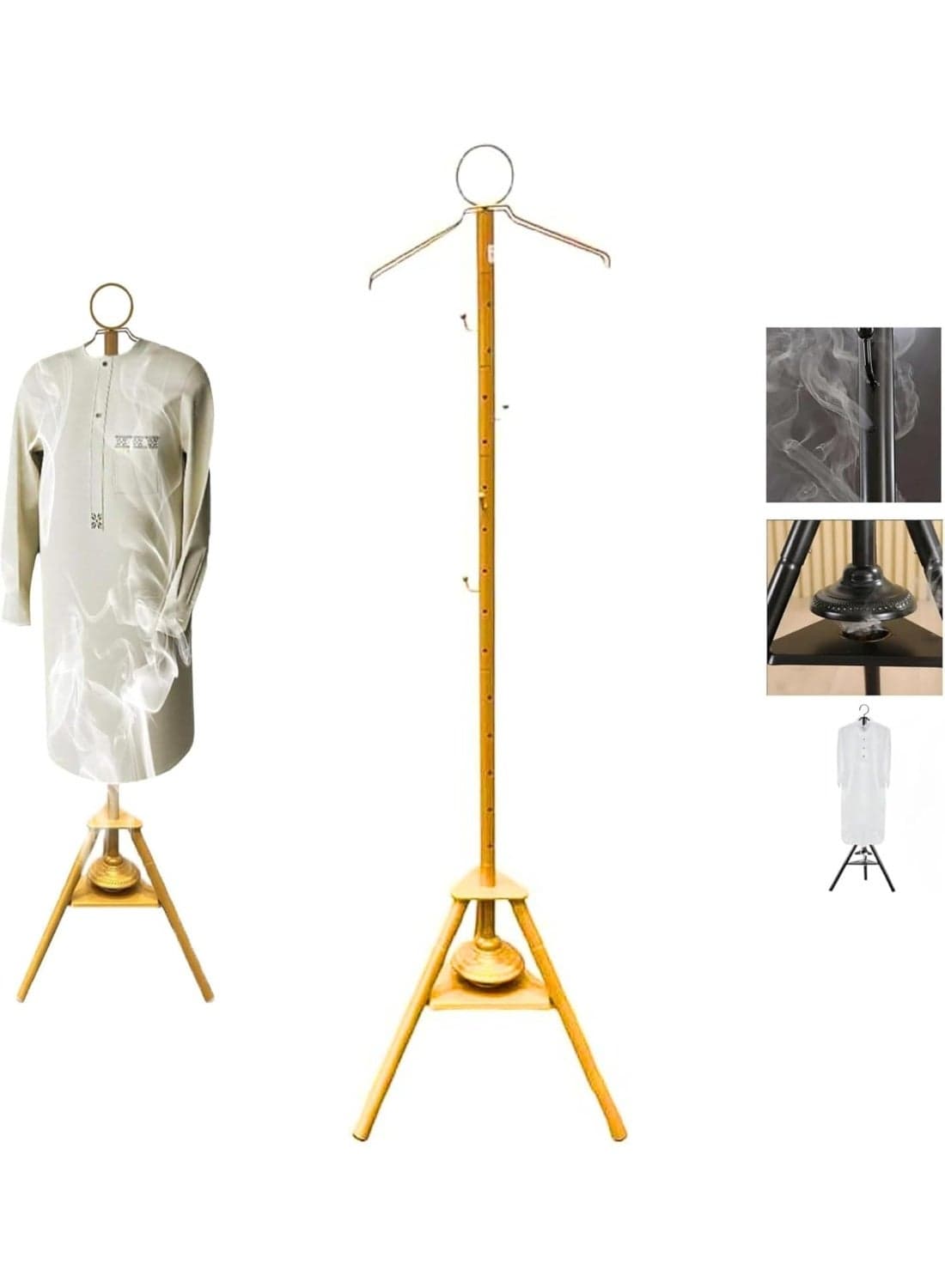 Clothes Incense Burner Stand - 175cm Long Bakhoor Burner Stand Hanger With Steaming Clothes, Cloth Hooks And Holes For Home Bedroom Hotel Hall Tree for Robe, Coats, Hats, Scarves, And Clothe (Gold)