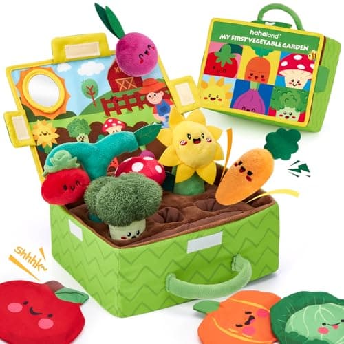 hahaland Baby Toys 612 Months Fruits Vegetables Garden Plant Plush 6 Month Old Toys Montessori Sensory Toy Carrot Flower with Rattles Mirror Squeaker Textures Crinkle Tissues Easter Baby Gifts
