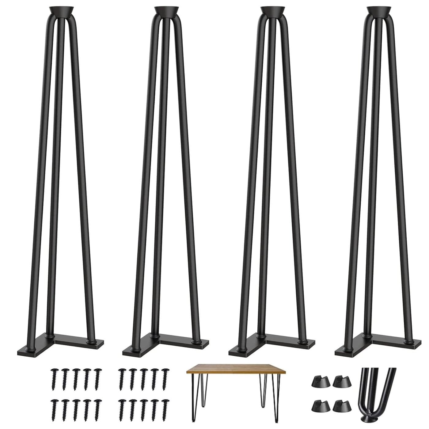 HIRVALL 30 Inch Hairpin Furniture Legs 3 Rods Table Legs Metal Home DIY Projects for CabinetCoffee Tables and Modern Desks 38 Diameter with Rubber Floor Protectors Black 30