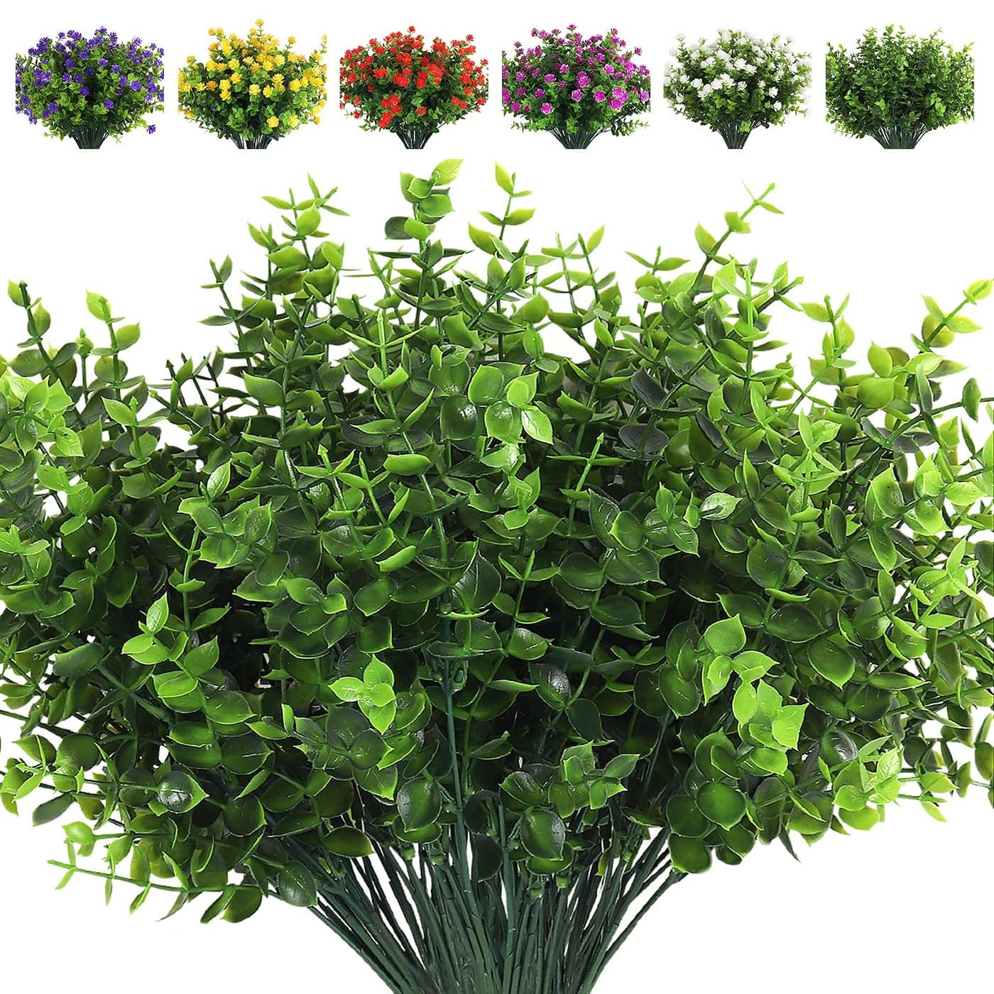 RECUTMS 8 Bundles Artificial Eucalyptus Artificial Grasses Fake Greenery Boxwood Stems Fake Plants and Greenery Springs for FarmhouseHomeGardenOfficePatioWedding and Indoor OutdoorEucalyptus