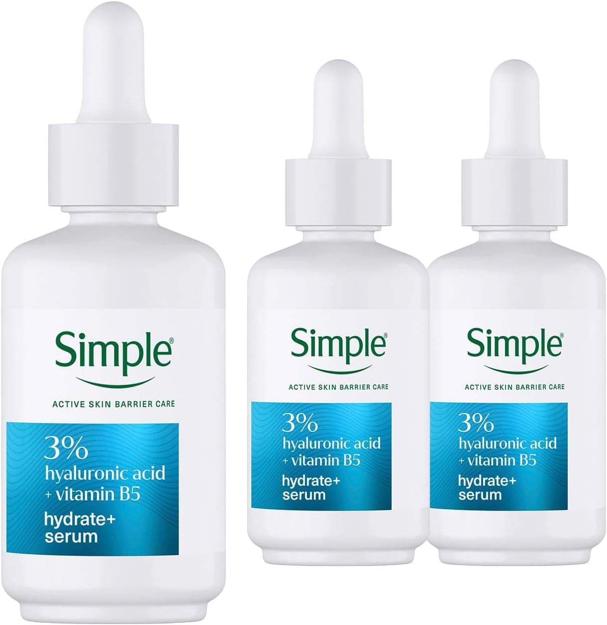 Simple Hydrate Serum 3 Pack 30ml Each 3 Hyaluronic Acid B5 Moisture Boost Face Serum Lightweight Hydrating Formula Plumps Smooths and Refreshes Dry and Dull Skin
