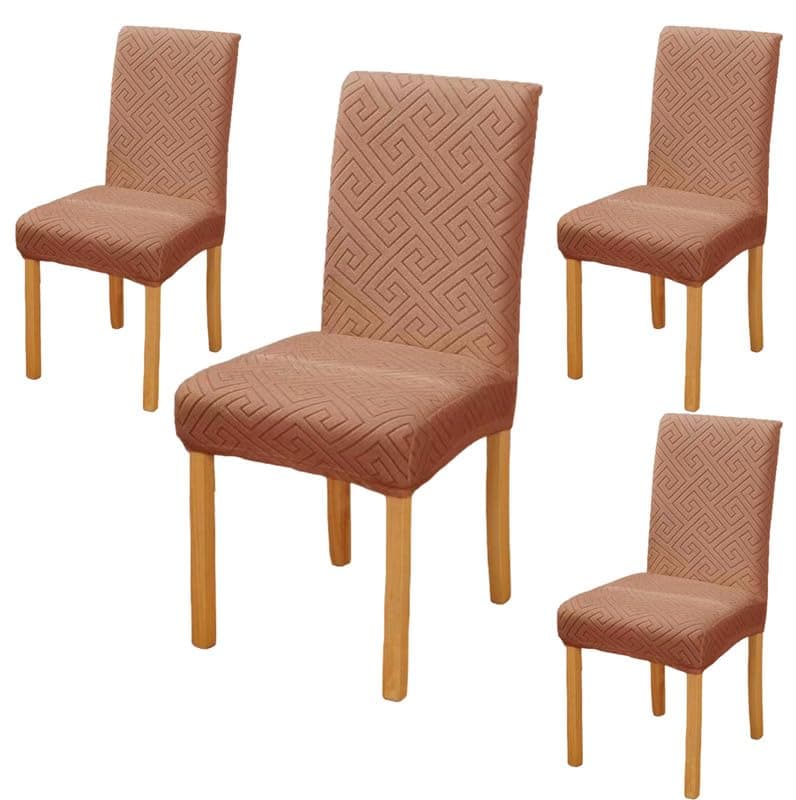 Styleys Elastic Chair Cover Stretch Removable Washable Jacquard Dining Chair Cover Protector Seat Slipcover (Pack of 4, Khaki, JCMC12)