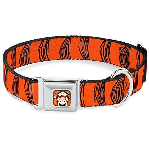 BuckleDown Dog Collar Seatbelt Buckle Tigger Stripes Orange Black 11 to 17 Inches 10 Inch Wide