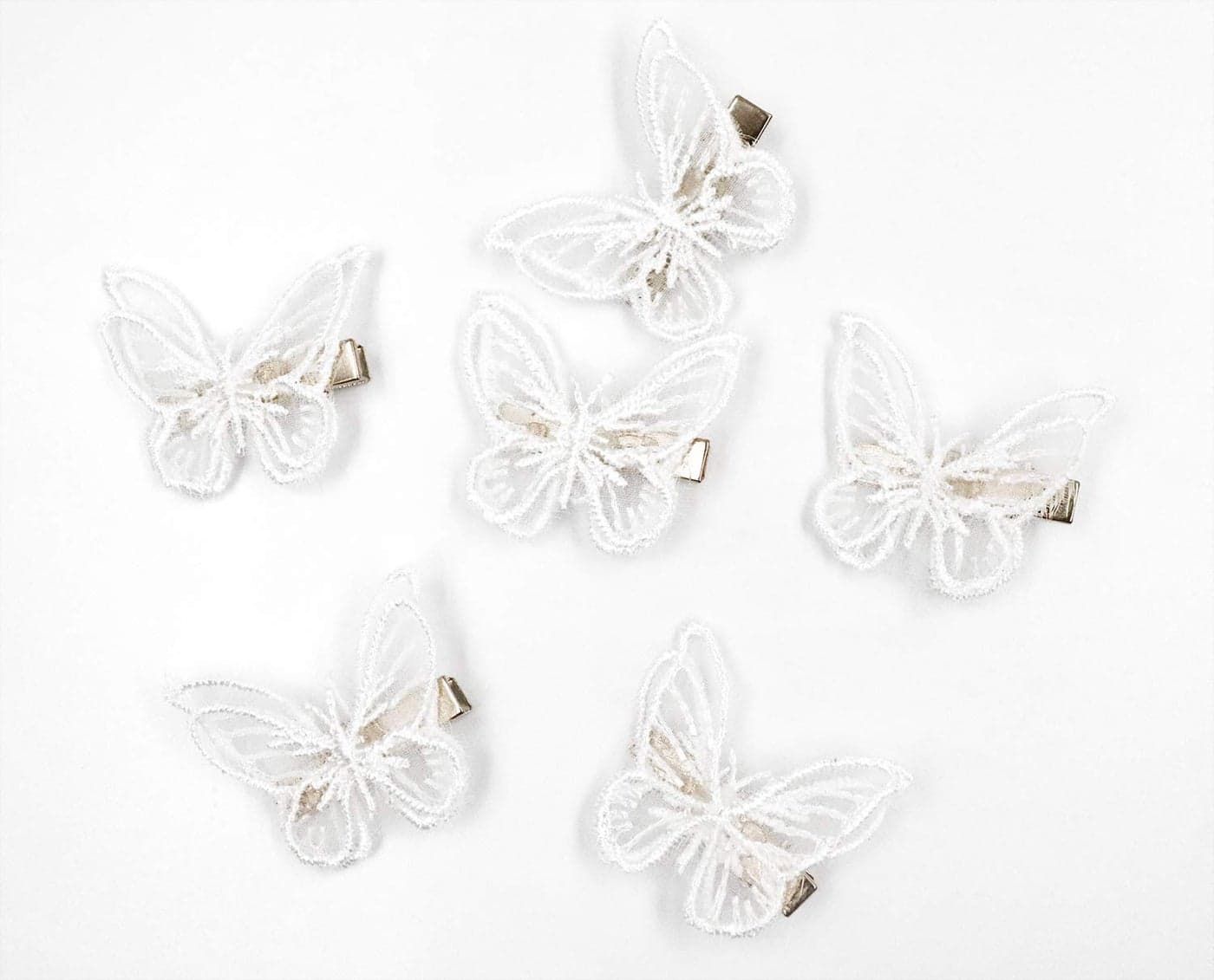 6 Pcs Butterfly Hair Clips Lace White Soft 3D Metal Cute Hair Accessories Alligator Clips Pins for Women Girls Wedding Theme Parties Favor Decoration