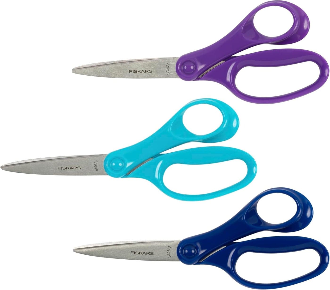 Fiskars 7 Student Scissors for Kids Ages 1214 3Pack Scissors for School or Crafting Back to School Supplies Purple Blue and Turquoise