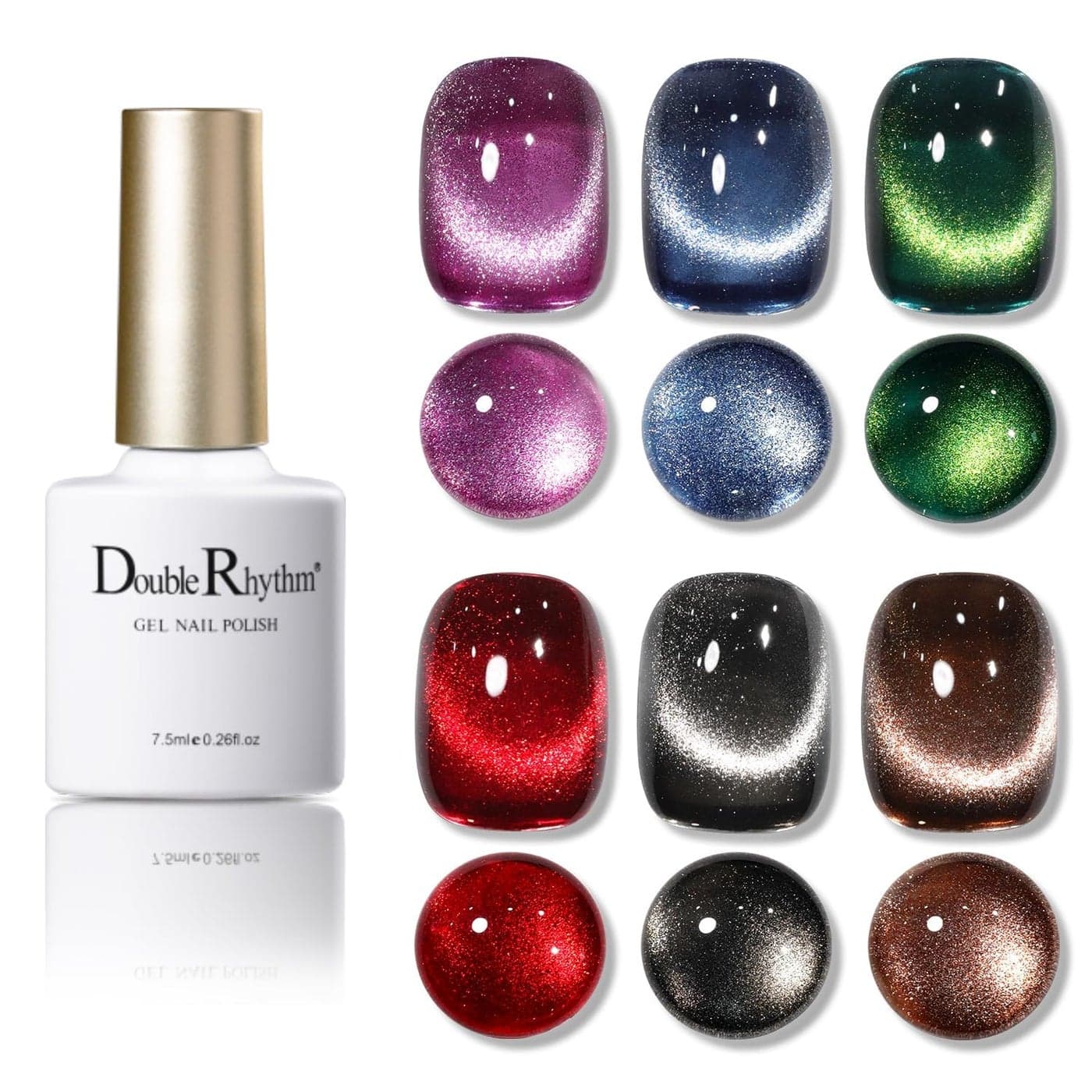 Double Rhythm 6 Colors Cat Eye Gel Polish Set Shimmer Glitter with Magnet Holographic Reflective Magnetic UV Nail Art Kit 6Kit 26