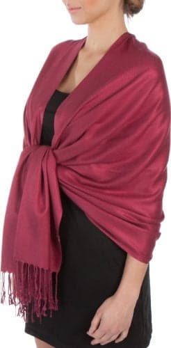 Sakkas Large Soft Silky Pashmina Shawl Wrap Scarf in Solid Colors - Burgandy