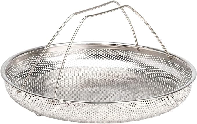 Ketzshop Steam Basket Plate Household Food Steamer Stainless Steel Handle Fish with Vegetable and rice washing fruits with Steamer Rack for Dishwasher Safe Plate Pack of 1
