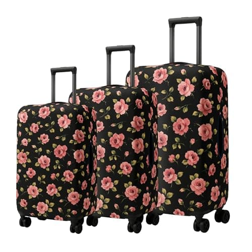 AMPEREUS® Trolley Bag Cover Set of 3 – Stretchless, Waterproof and Polyester Fabric with Flower Print Luggage Cover for Small, Medium & Large Size Suitcase Luggage Cover (20, 24 & 28 Inch)