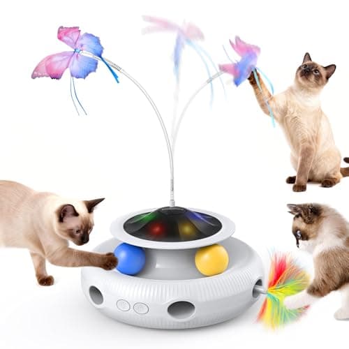 Pawtners Interactive Cat Toy 4 in 1 Automatic Interactive Kitten Toys for Indoor Cats Rechargeable with Fluttering Butterfly Track Balls and Ambush Feather