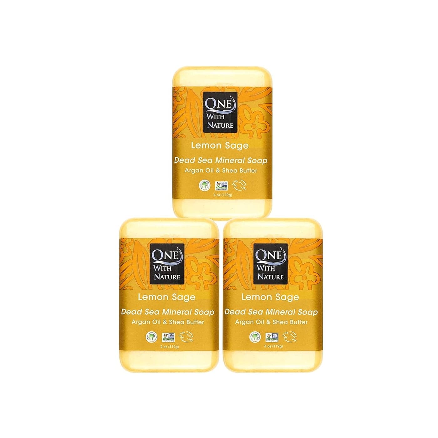 One With Nature Dead Sea Mineral Salt Lemon Sage 4oz Soap 3Pk Argan Oil Shea Butter Dead Sea Salt Contains Magnesium Sulfur 21 Essential Minerals All Skin Types Acne Psoriasis Eczema