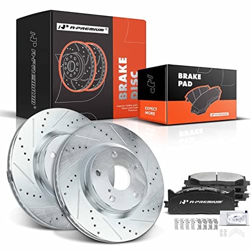 A-Premium 11.65 inch(295.9 mm) Front Drilled and Slotted Disc Brake Rotors + Ceramic Pads Kit Compatible with Lexus and Toyota Models - Camry 07-17, Avalon 08-18, ES350 07-18, ES300h 13-18, 6-PC Set
