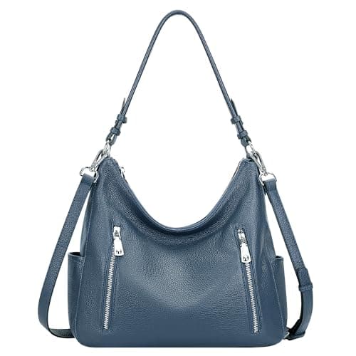 Over Earth Genuine Leather Purses for Women Medium Hobo Bag Lady Crossbody Handbags with 2 Detachable Straps(O150E UG Indigo Blue)