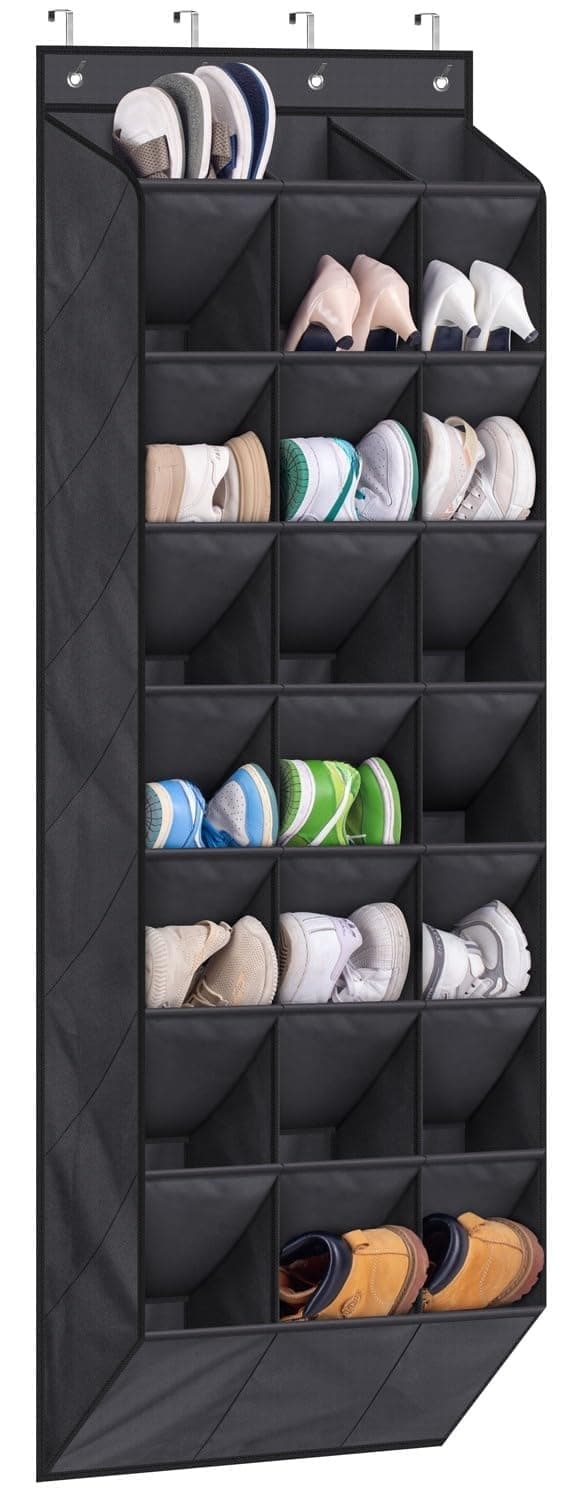 AOODA 24 Pairs Over the Door Shoe Organizer for Closet Deep Pockets Large Hanging Shoe Rack for Door 8Tier Sneaker Holder Hanger Black