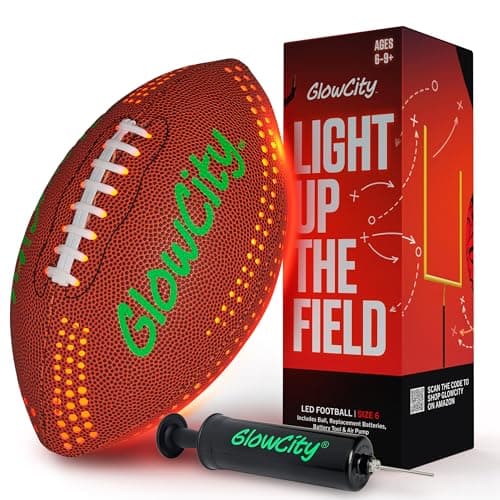 GlowCity Glow in The Dark Football Size 6 Light Up PU Ball for Teen Boys Adults Cool Sports Gift for Night Outdoor Games Birthday Gifts Ideas for Teen Boys Teenager Ages 12 13 14 15 16 17 18