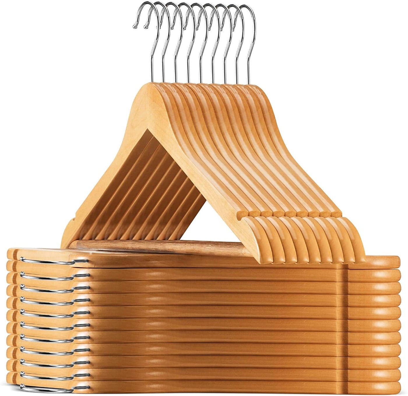 Golden Bird Solid Wooden Finished Wooden Hanger with 360 Swivel Hook and Precisely Cut Notches for Camisole, Jacket,Suit.Coat, Pant, Dress Clothes Hangers,etc (Beige) (40)