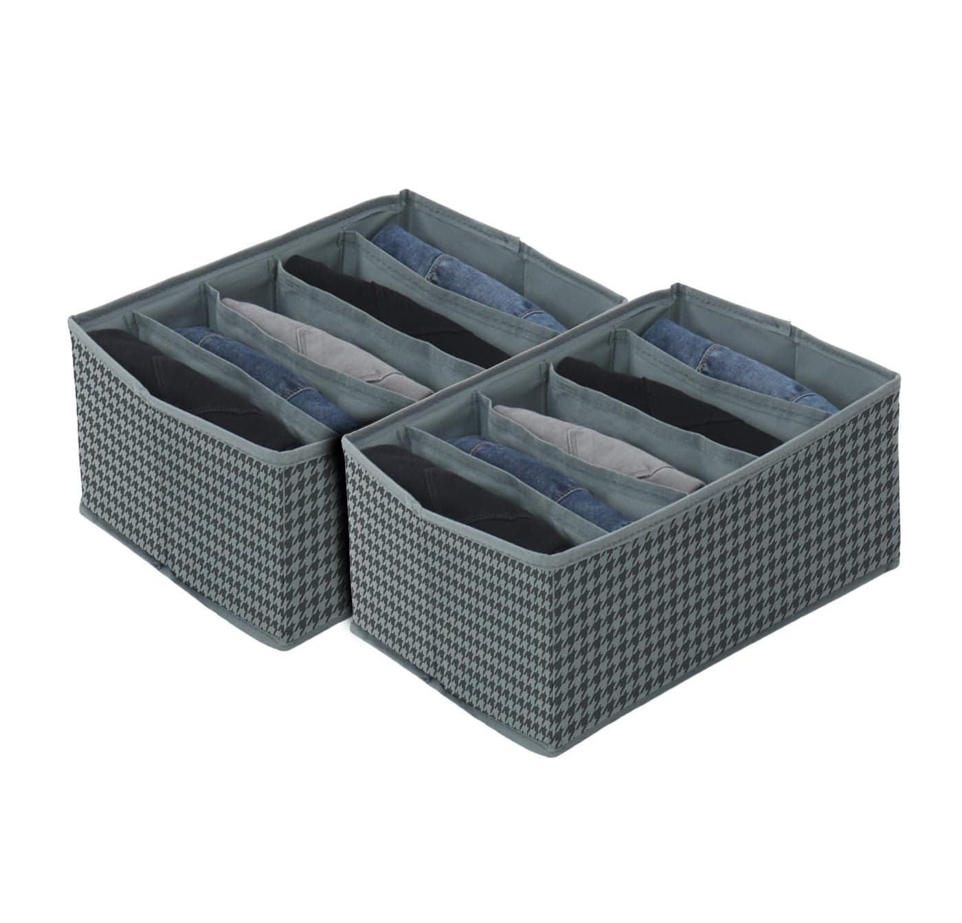 DOUBLE R BAGS Clothes Drawer Organizer for Jeans, Sweaters, Dresses & T-Shirts | Folded Clothes Wardrobe Storage Box | HST Grey, 26x17x36cm | 5 Compartment | Pack of 2