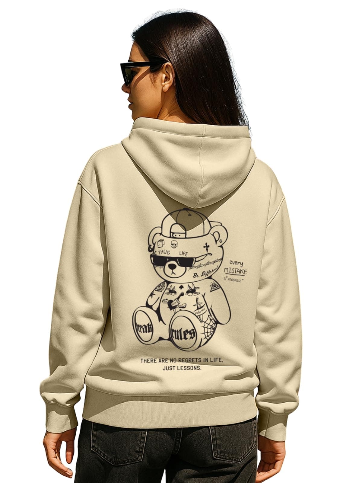 JUNEBERRY® Cotton Fleece Regular Fit Hooded Sweatshirt Lastest Back Graphic Printed Winter Hoodies for Women (W02_BRKRULSTDY_SYBN_L)