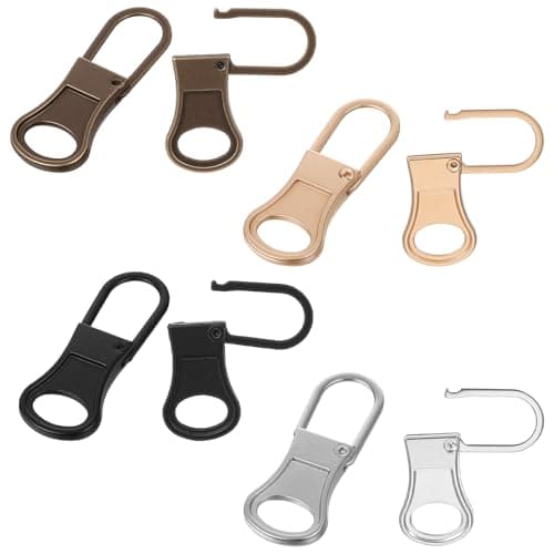 8 Pcs 4 Colors Detachable Zipper Pull Replacement Metal Zipper Pull Tabs for Small Holes Zippers Pulls Repair Kit for Jackets Luggage Backpacks Shoes Purse Coat Pants Silver Gold Black Bronze