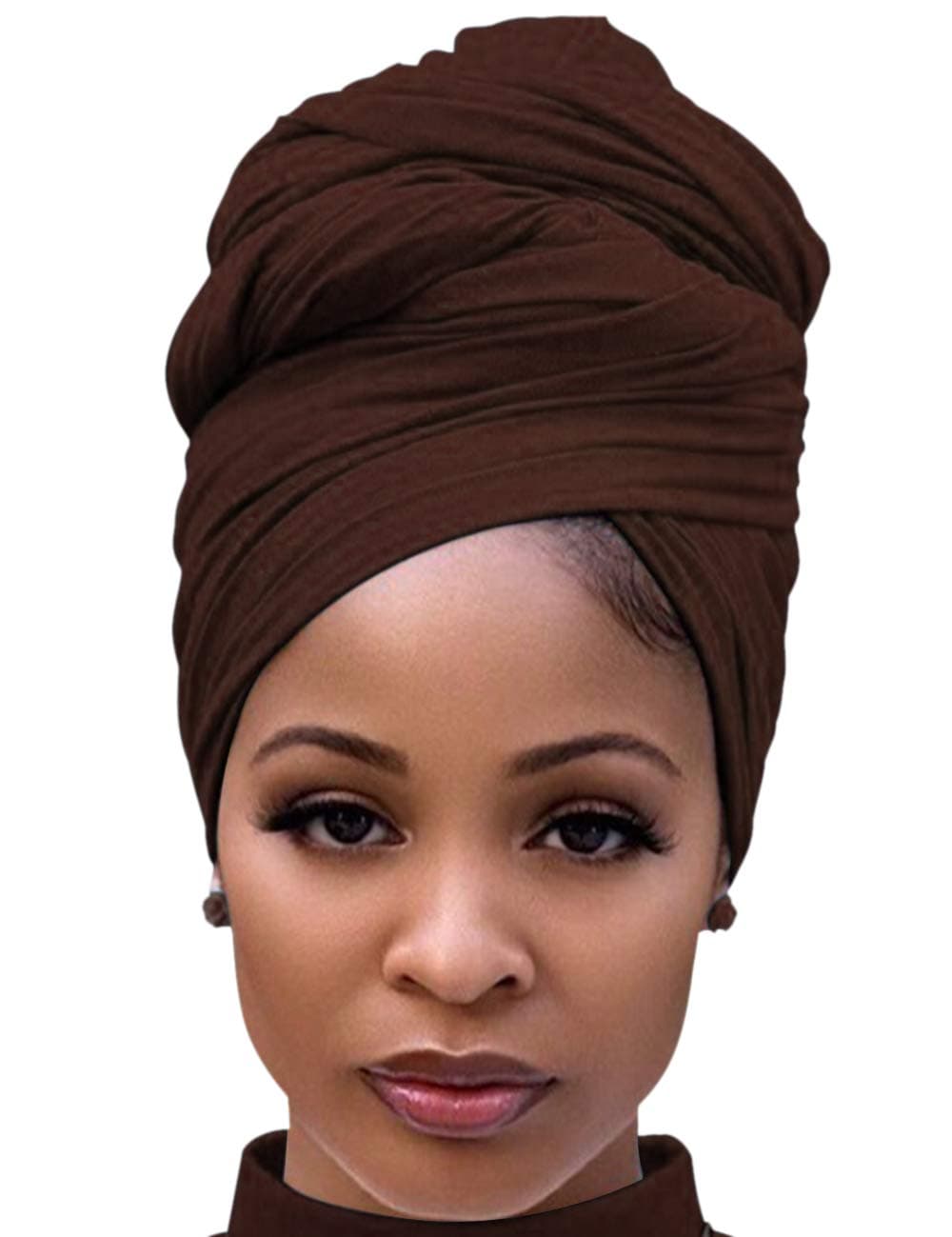 Harewom Brown Head Scarf Turbans for Women Dreadlocks Long Hair Stretchy Hijab Jersey Headbands for Muslim Old Woman