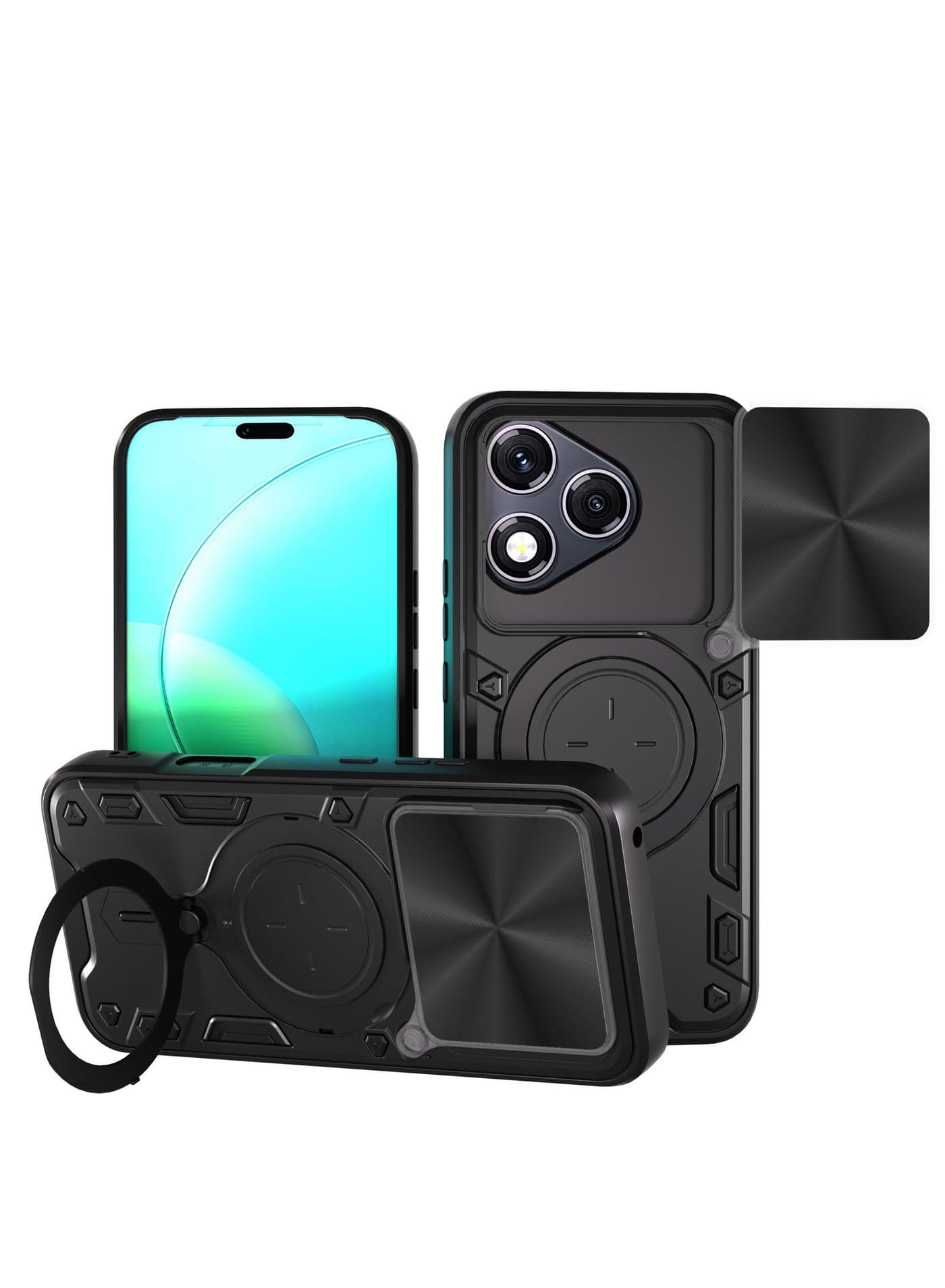 Case for Honor 400 Lite 5G, Ultra-thin Silicone TPU Shockproof Hybrid Hard PC Cool Style Cover, with Slide Camera Cover and Metal Ring Magnetic Kickstand