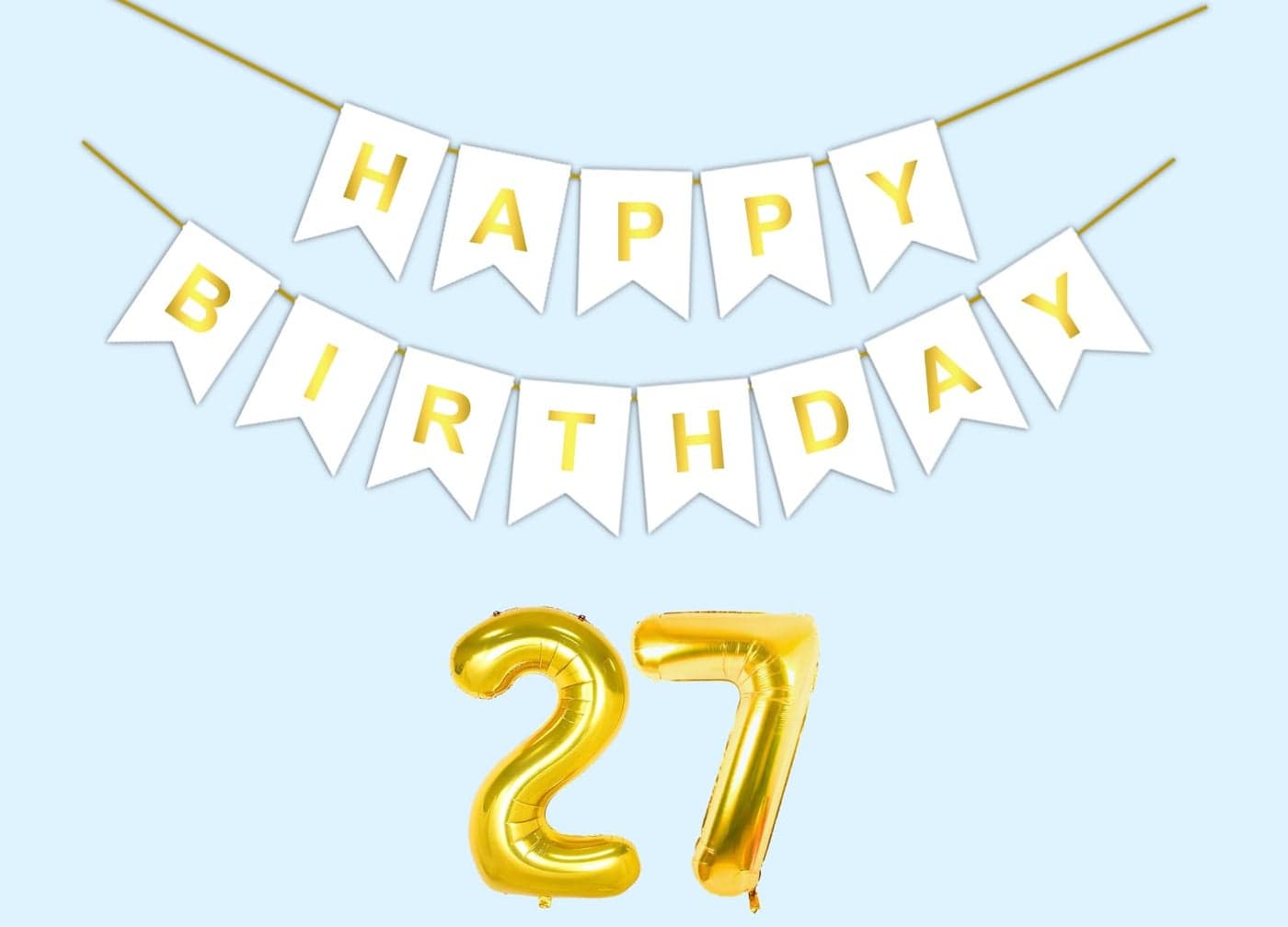 Mystic Toy Store 27th Happy Birthday Decoration Kit White for 27 year Old Boys Girls Men Women with Number Twenty-seven Party Decorations Decor Celebration Items Item Set Combo Reusable Paper Banner